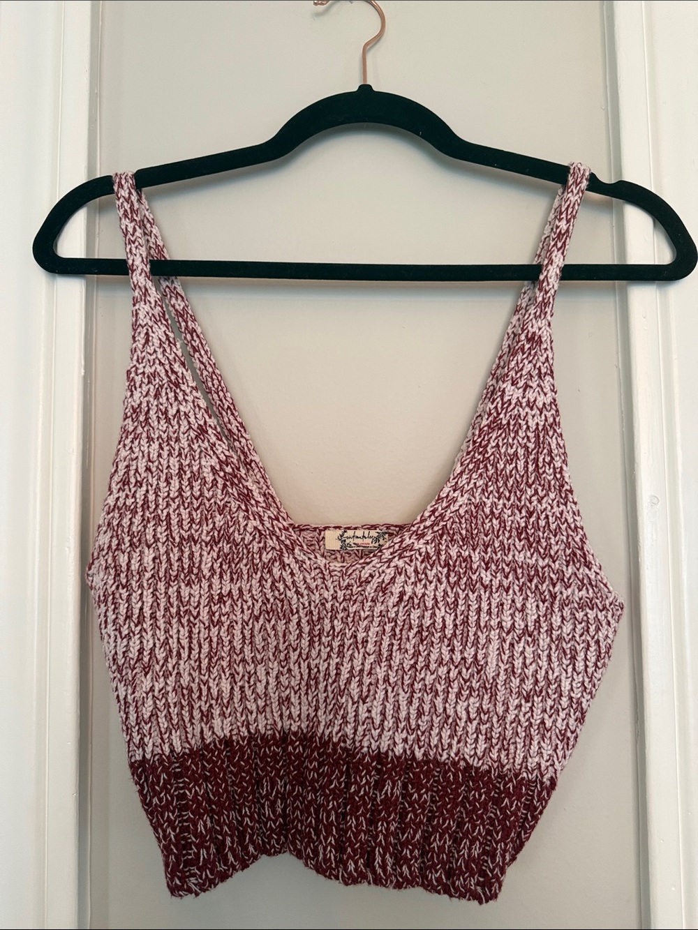 Free People Burgundy and White Marled Knit Crop Tank